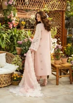 elaf, luxury lawn 25’ , 3 PIECE SUIT , unstitched, lawn , blush pink color , Elm-2a, back