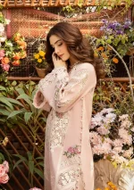 elaf, luxury lawn 25’ , 3 PIECE SUIT , unstitched, lawn , blush pink color , Elm-2a, FRONT sleeves