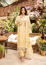 elaf, luxury lawn 25’ , 3 PIECE SUIT , unstitched, lawn , yellow color , Elm-2b, FRONT