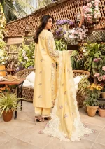 elaf, luxury lawn 25’ , 3 PIECE SUIT , unstitched, lawn , yellow color , Elm-2b, back