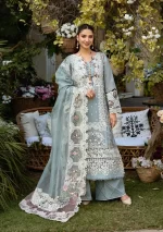 elaf, luxury lawn 25’ , 3 PIECE SUIT , unstitched, lawn , sky blue color , Elm-3b, FRONT