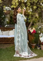 elaf, luxury lawn 25’ , 3 PIECE SUIT , unstitched, lawn , sky blue color , Elm-3b, back