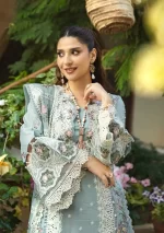 elaf, luxury lawn 25’ , 3 PIECE SUIT , unstitched, lawn , sky blue color , Elm-3b, sleeves