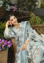 elaf, luxury lawn 25’ , 3 PIECE SUIT , unstitched, lawn , sky blue color , Elm-3b, dupatta
