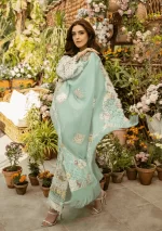 elaf, luxury lawn 25’ , 3 PIECE SUIT , unstitched, lawn , aqua blue color , Elm-7a, dupatta
