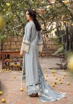 elaf, luxury lawn 25’ , 3 PIECE SUIT , unstitched, lawn , ice blue color , Elm-7b, back