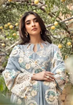 elaf, luxury lawn 25’ , 3 PIECE SUIT , unstitched, lawn , ice blue color , Elm-7b, dupatta