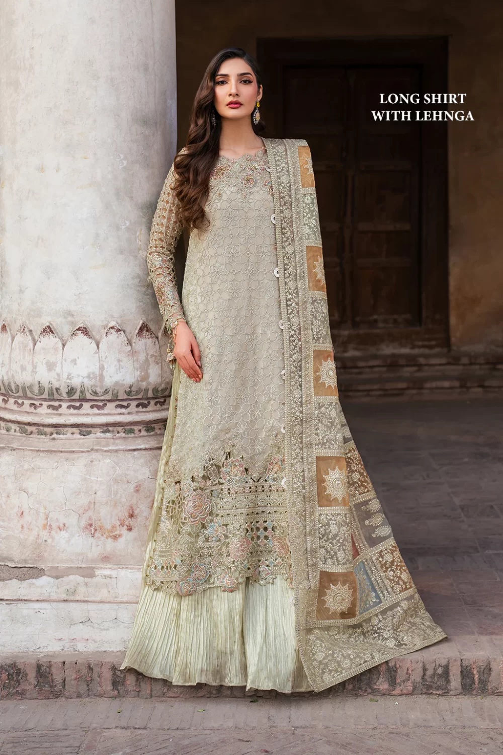 Iznik, luxury chiffon, 25’ , 3 PIECE SUIT , unstitched, chiffon , OFFWHITE, ILC-02, FRONT