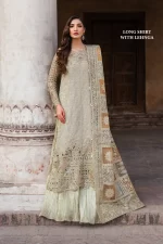 Iznik, luxury chiffon, 25’ , 3 PIECE SUIT , unstitched, chiffon , OFFWHITE, ILC-02, FRONT