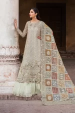 Iznik, luxury chiffon, 25’ , 3 PIECE SUIT , unstitched, chiffon , OFFWHITE, ILC-02, FRONT SHIRT , DUPATTA