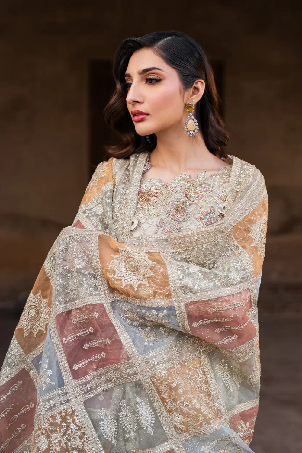 Iznik, luxury chiffon, 25’ , 3 PIECE SUIT , unstitched, chiffon , OFFWHITE, ILC-02, DUPATTA