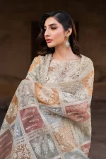 Iznik, luxury chiffon, 25’ , 3 PIECE SUIT , unstitched, chiffon , OFFWHITE, ILC-02, DUPATTA