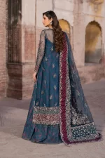 Iznik, luxury chiffon, 25’ , 3 PIECE SUIT , unstitched, chiffon , blue , ILC-03, back