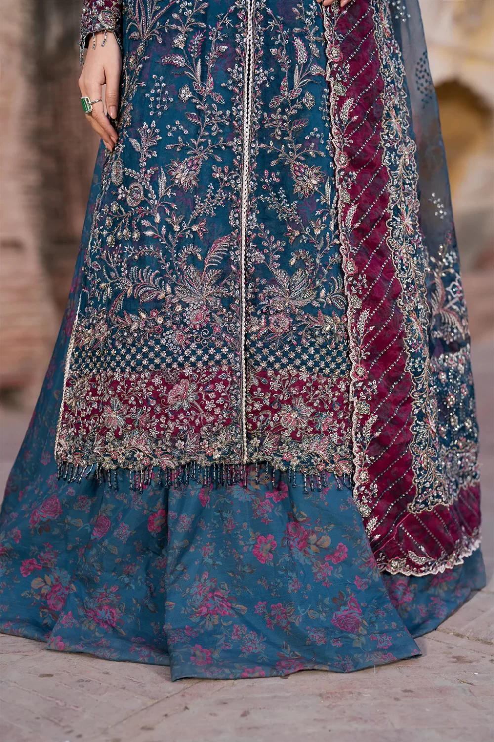 Iznik, luxury chiffon, 25’ , 3 PIECE SUIT , unstitched, chiffon , blue , ILC-03, shirt daman