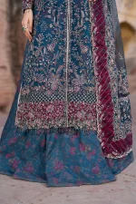 Iznik, luxury chiffon, 25’ , 3 PIECE SUIT , unstitched, chiffon , blue , ILC-03, shirt daman
