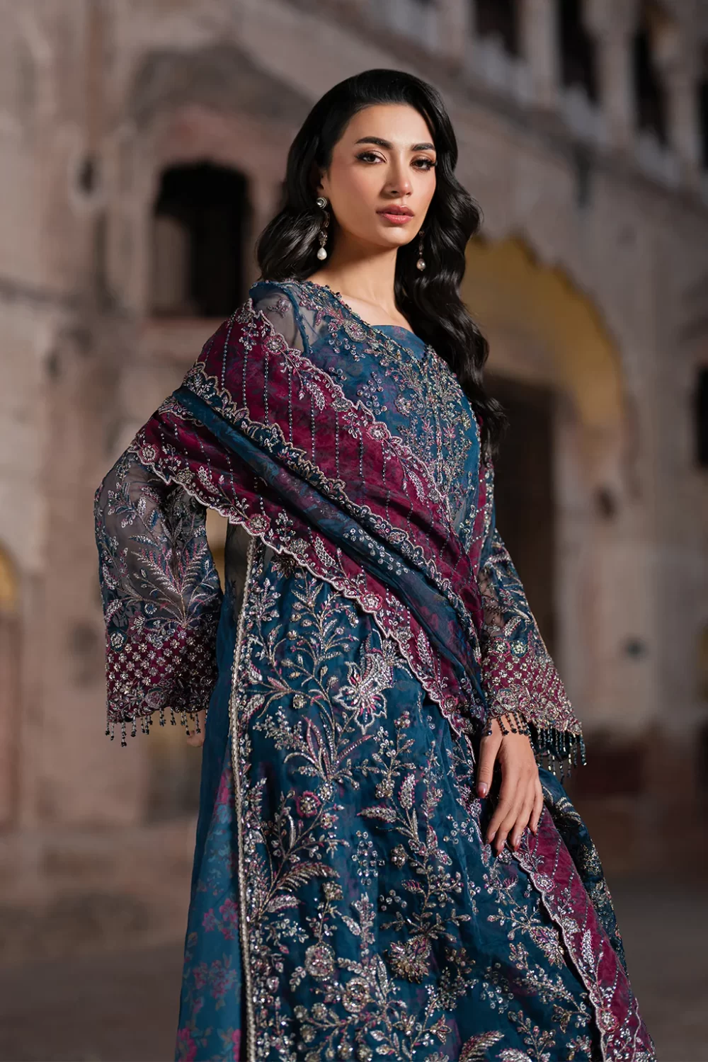 Iznik, luxury chiffon, 25’ , 3 PIECE SUIT , unstitched, chiffon , blue , ILC-03, dupatta