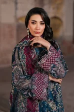 Iznik, luxury chiffon, 25’ , 3 PIECE SUIT , unstitched, chiffon , blue , ILC-03, sleeves style