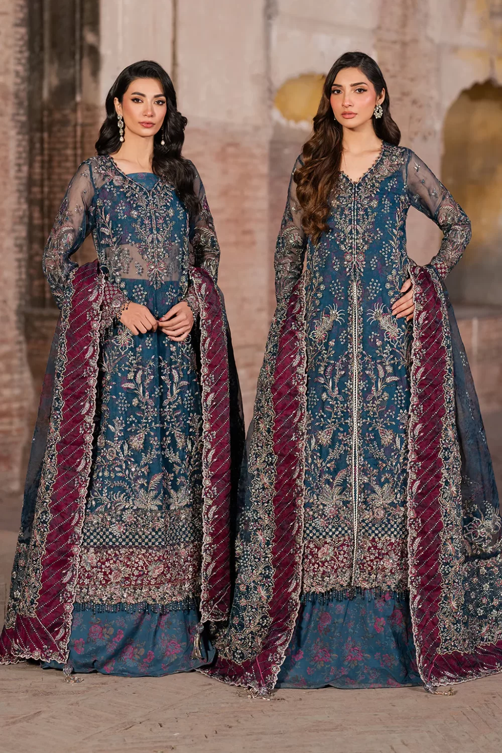 Iznik, luxury chiffon, 25’ , 3 PIECE SUIT , unstitched, chiffon , blue , ILC-03, FRONT new style