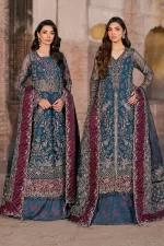 Iznik, luxury chiffon, 25’ , 3 PIECE SUIT , unstitched, chiffon , blue , ILC-03, FRONT new style