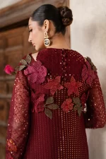 Iznik, luxury chiffon, 25’ , 3 PIECE SUIT , unstitched, chiffon , red , ILC-05, back neck
