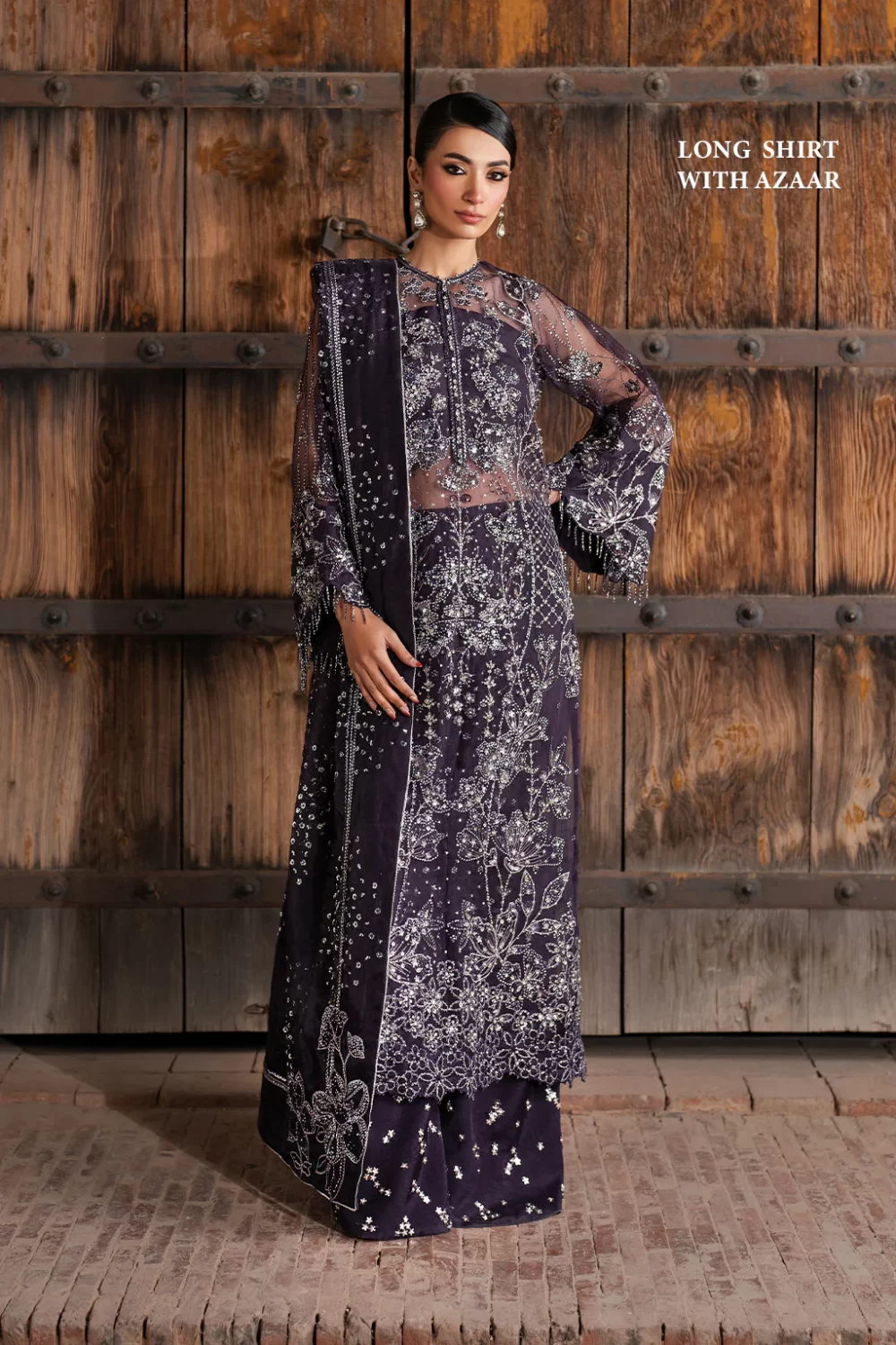Iznik, luxury chiffon, 25’ , 3 PIECE SUIT , unstitched, chiffon , purple , ILC-06, long shirt with azaar