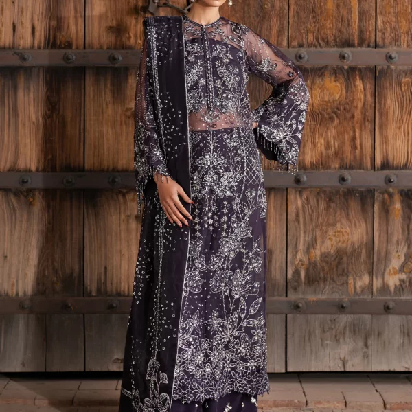 Iznik, luxury chiffon, 25’ , 3 PIECE SUIT , unstitched, chiffon , purple , ILC-06, long shirt with azaar