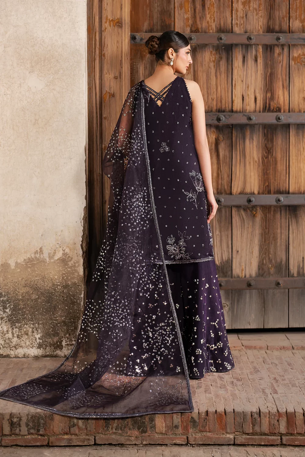 Iznik, luxury chiffon, 25’ , 3 PIECE SUIT , unstitched, chiffon , purple , ILC-06, back