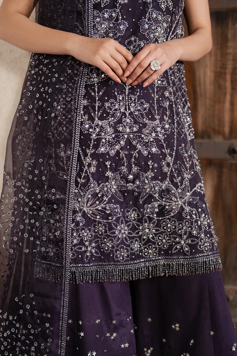 Iznik, luxury chiffon, 25’ , 3 PIECE SUIT , unstitched, chiffon , purple , ILC-06, FRONT daman