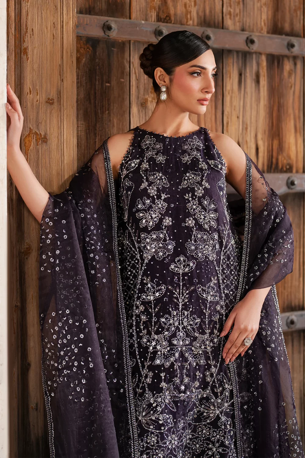 Iznik, luxury chiffon, 25’ , 3 PIECE SUIT , unstitched, chiffon , purple , ILC-06, FRONT top