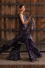 Iznik, luxury chiffon, 25’ , 3 PIECE SUIT , unstitched, chiffon , purple , ILC-06, side look