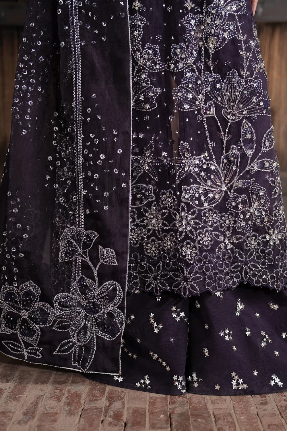 Iznik, luxury chiffon, 25’ , 3 PIECE SUIT , unstitched, chiffon , purple , ILC-06, daman border