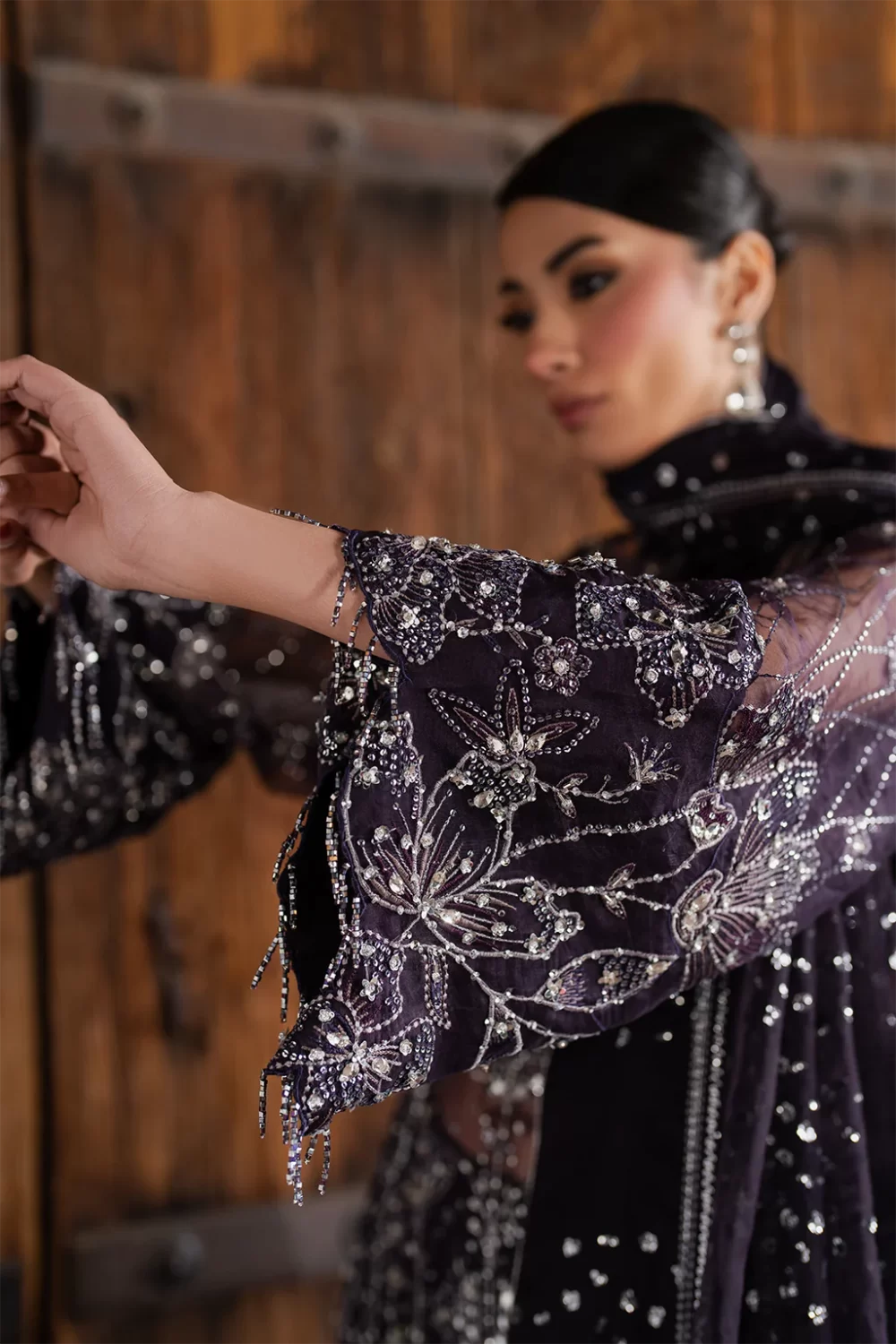 Iznik, luxury chiffon, 25’ , 3 PIECE SUIT , unstitched, chiffon , purple , ILC-06, sleeves