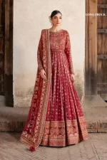Iznik, luxury chiffon, 25’ , 3 PIECE SUIT , unstitched, chiffon , red , ILC-07, llong frock