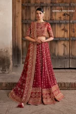 Iznik, luxury chiffon, 25’ , 3 PIECE SUIT , unstitched, chiffon , red , ILC-07, FRONT, lehnga and choli