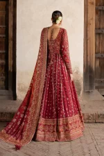 Iznik, luxury chiffon, 25’ , 3 PIECE SUIT , unstitched, chiffon , red , ILC-07, back