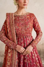 Iznik, luxury chiffon, 25’ , 3 PIECE SUIT , unstitched, chiffon , red , ILC-07, FRONT neck