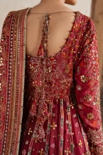 Iznik, luxury chiffon, 25’ , 3 PIECE SUIT , unstitched, chiffon , red , ILC-07,back neck