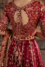 Iznik, luxury chiffon, 25’ , 3 PIECE SUIT , unstitched, chiffon , red , ILC-07, back style 2
