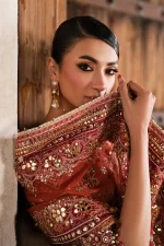 Iznik, luxury chiffon, 25’ , 3 PIECE SUIT , unstitched, chiffon , red , ILC-07, dupatta border