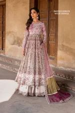 Iznik, luxury chiffon, 25’ , 3 PIECE SUIT , unstitched, chiffon , light pink , ILC-08, FRONT, panel frock with lehenga