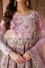 Iznik, luxury chiffon, 25’ , 3 PIECE SUIT , unstitched, chiffon , light pink , ILC-08, FRONT neck
