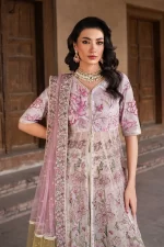 Iznik, luxury chiffon, 25’ , 3 PIECE SUIT , unstitched, chiffon , light pink , ILC-08, FRONT top look