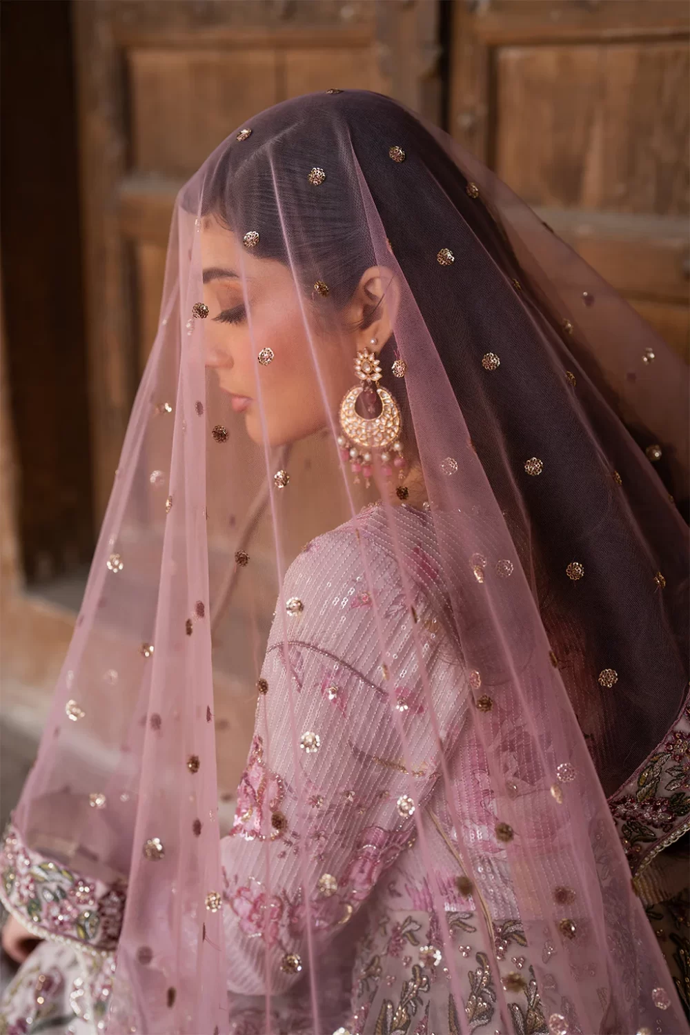 Iznik, luxury chiffon, 25’ , 3 PIECE SUIT , unstitched, chiffon , light pink , ILC-08, FRONT