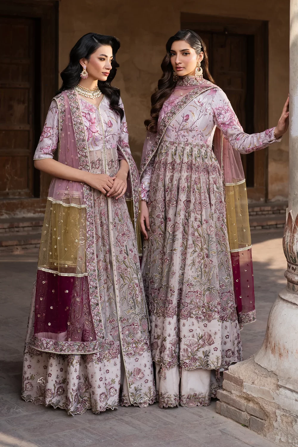 Iznik, luxury chiffon, 25’ , 3 PIECE SUIT , unstitched, chiffon , light pink , ILC-08, FRONT new style