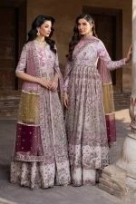 Iznik, luxury chiffon, 25’ , 3 PIECE SUIT , unstitched, chiffon , light pink , ILC-08, FRONT new style
