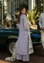KAHF, luxury lawn 25’ , 3 PIECE SUIT , unstitched, lawn , denim blue color , KLR-01, back