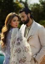 KAHF, luxury lawn 25’ , 3 PIECE SUIT , unstitched, lawn , denim blue color , KLR-01, dupatta