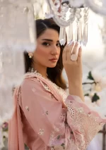 KAHF, luxury lawn 25’ , 3 PIECE SUIT , unstitched, lawn , peach color , KLR-02A, sleeves