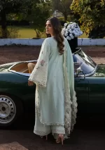 KAHF, luxury lawn 25’ , 3 PIECE SUIT , unstitched, lawn , aqua blue color , KLR-02B, back