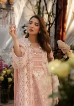 KAHF, luxury lawn 25’ , 3 PIECE SUIT , unstitched, lawn , peach color , KLR-02A, front shirt